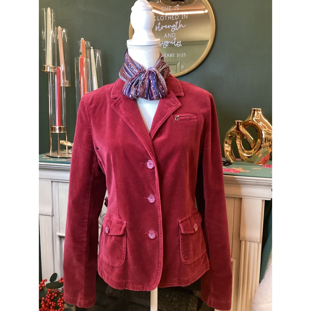 American Eagle Velvet Blazer Women Size L Red‎ Excellent Cinch Back Jacket